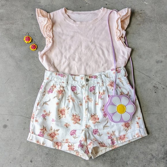 LOFT Pastel Pink Eyelet Ruffle Sleeve Knit Top - Picture 1 of 9